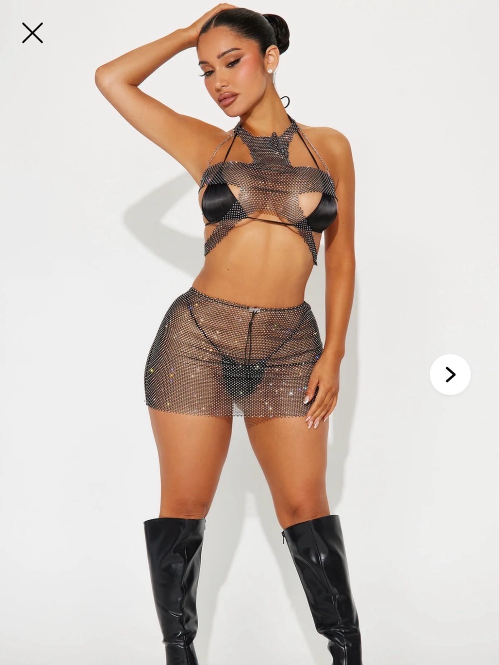 Fashion nova Black Rhinestone Mesh Two-Piece Set